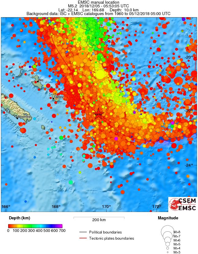 regional depth historical seismicity
