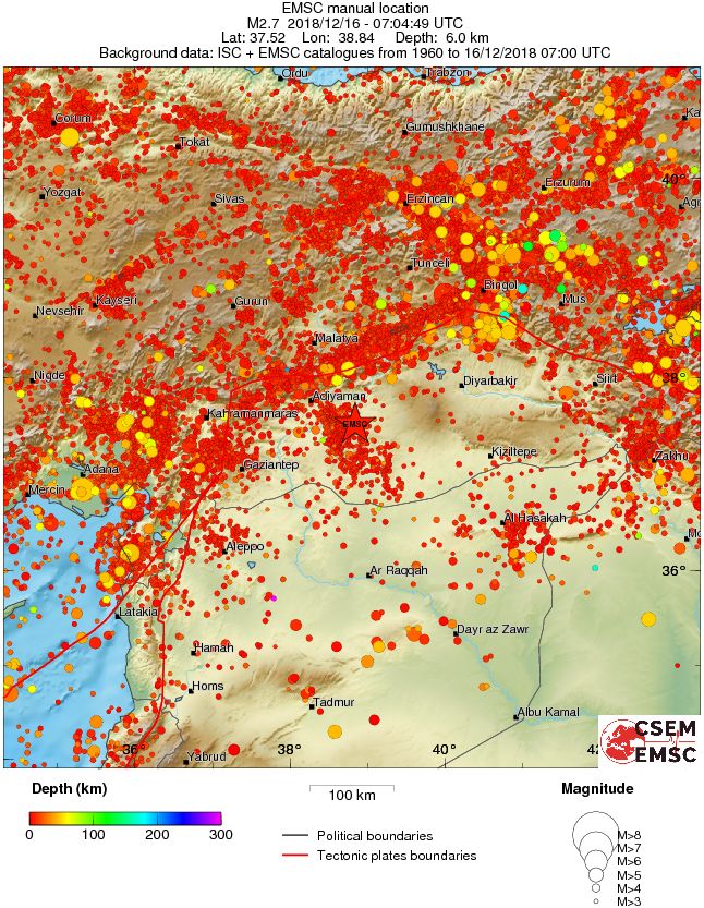 regional depth historical seismicity