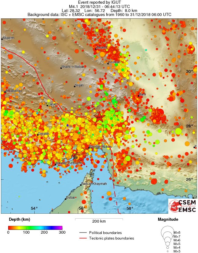 regional depth historical seismicity