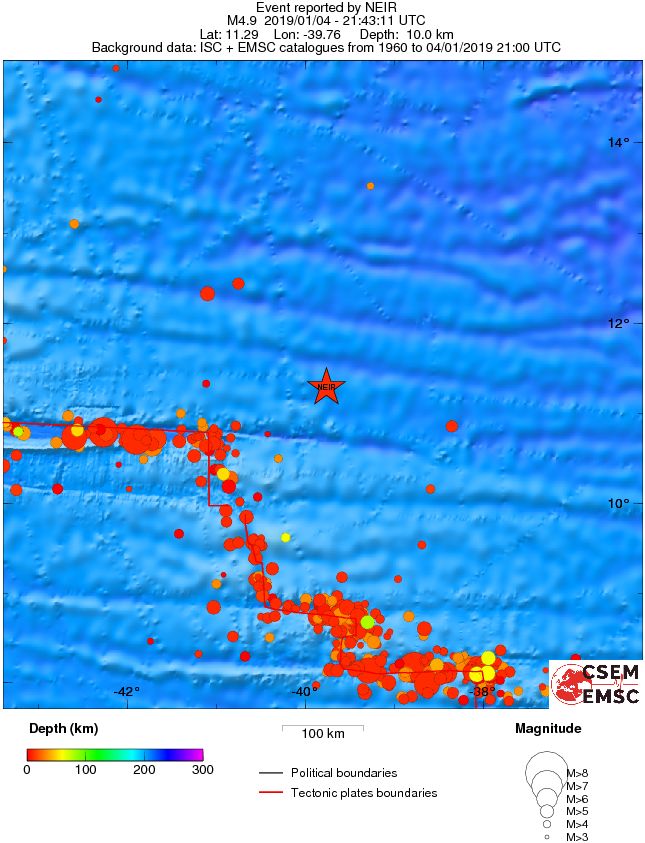 regional depth historical seismicity