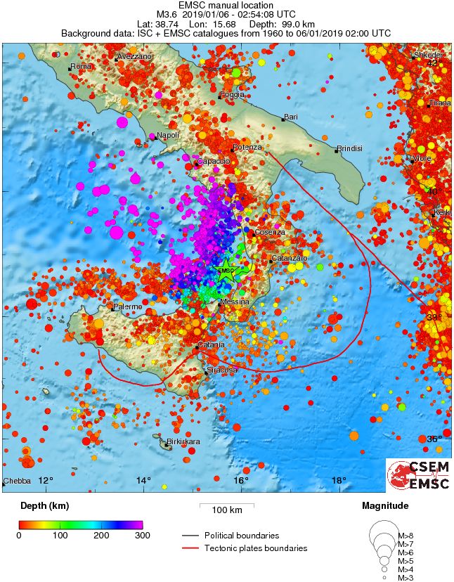 regional depth historical seismicity
