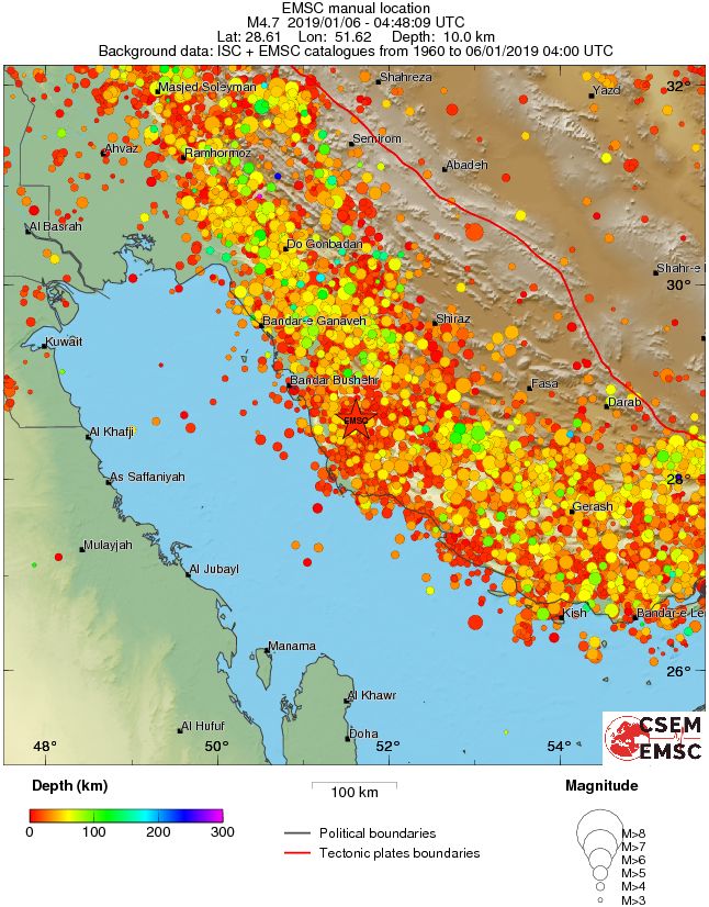 regional depth historical seismicity