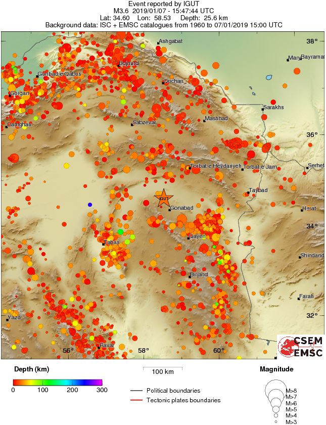 regional depth historical seismicity