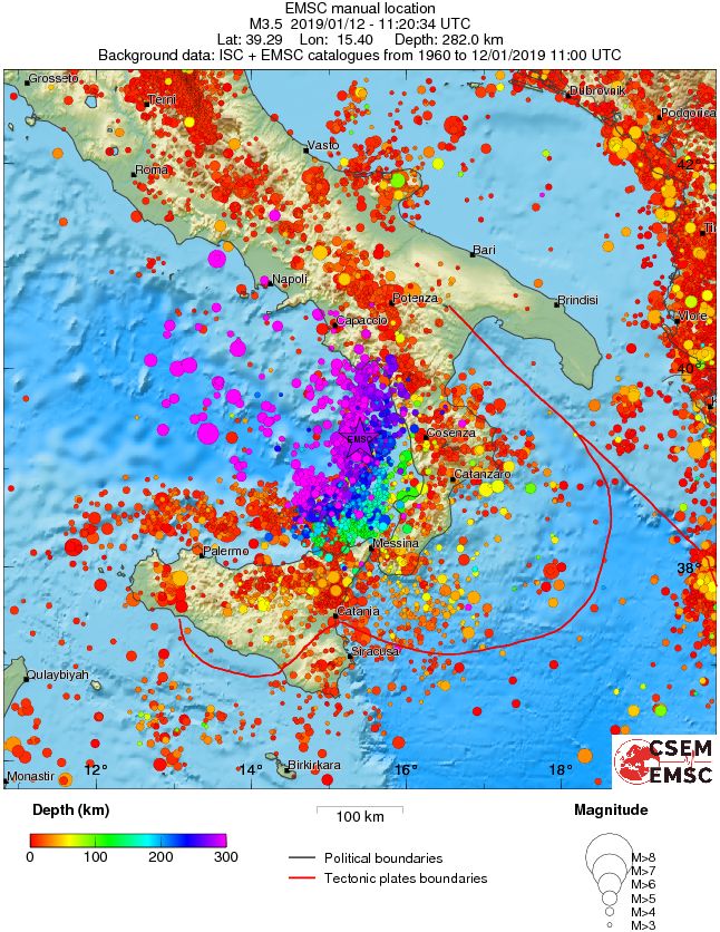 regional depth historical seismicity