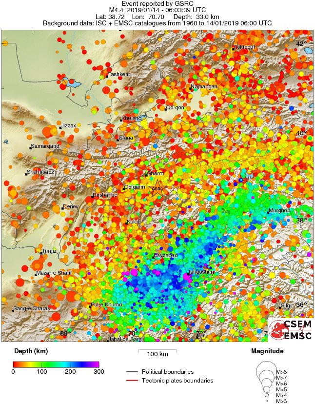 regional depth historical seismicity