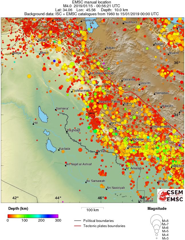 regional depth historical seismicity