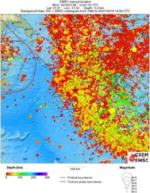 regional depth historical seismicity