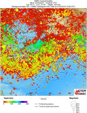 regional depth historical seismicity