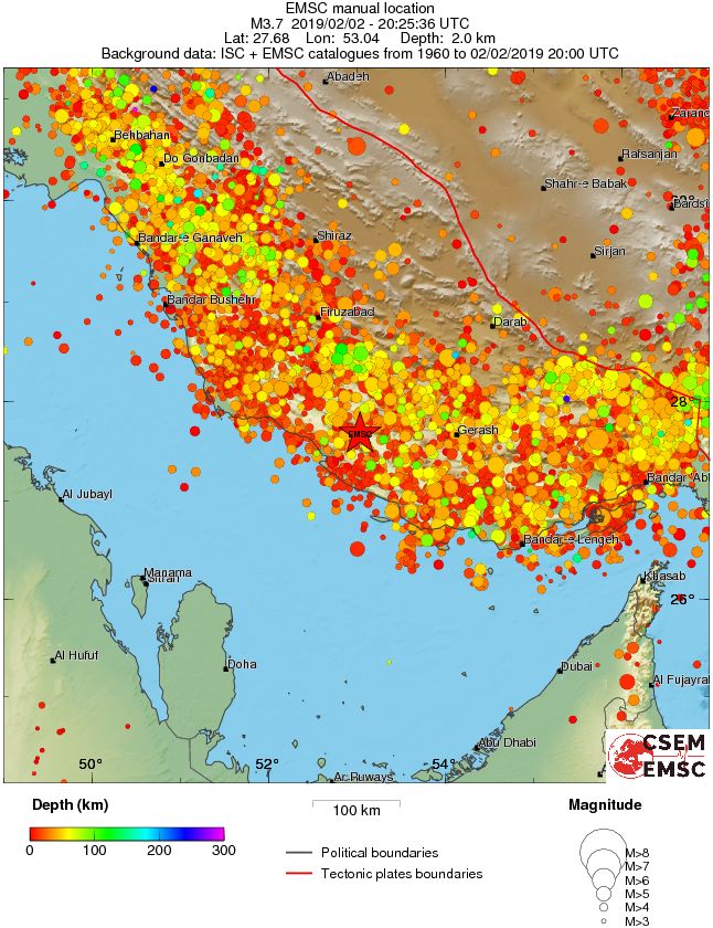 regional depth historical seismicity