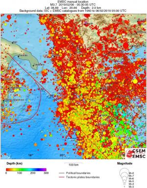 regional depth historical seismicity