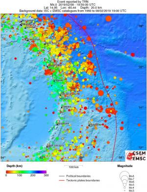 regional depth historical seismicity