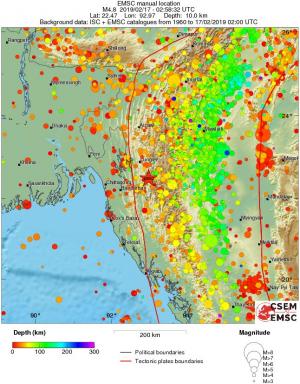 regional depth historical seismicity