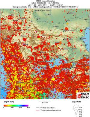 regional depth historical seismicity