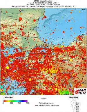 regional depth historical seismicity