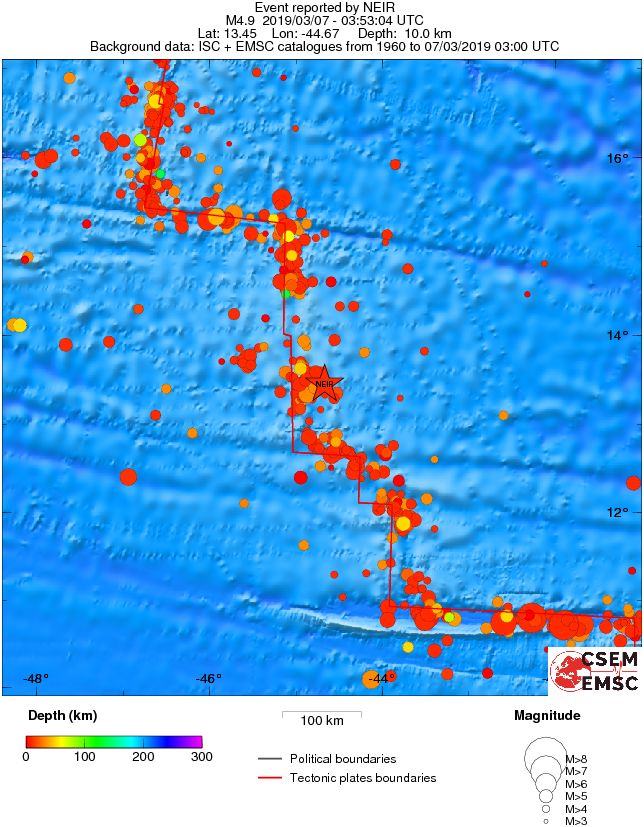 regional depth historical seismicity
