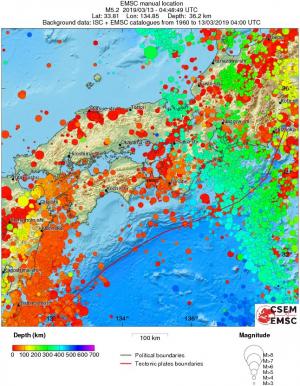 regional depth historical seismicity