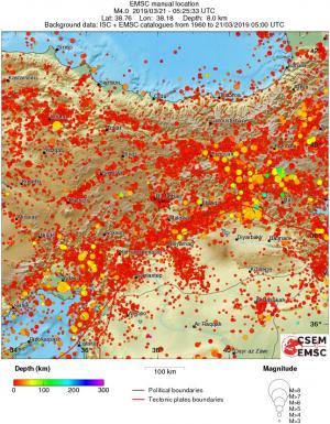 regional depth historical seismicity