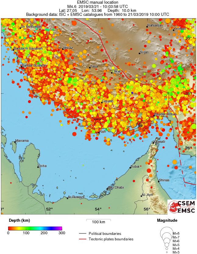 regional depth historical seismicity