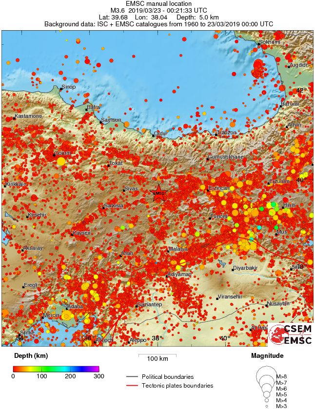 regional depth historical seismicity