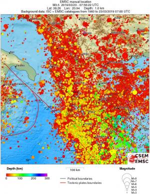 regional depth historical seismicity
