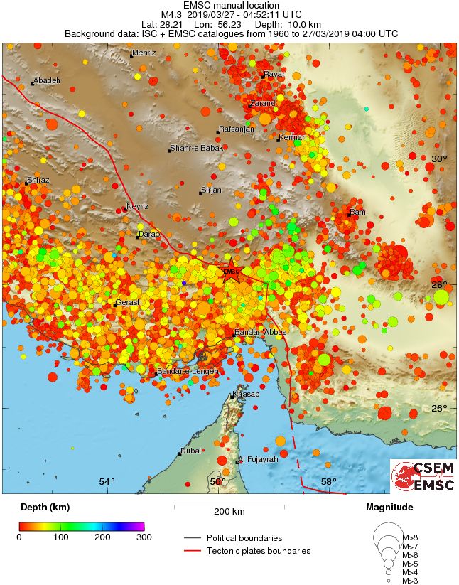 regional depth historical seismicity