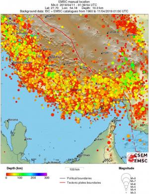 regional depth historical seismicity