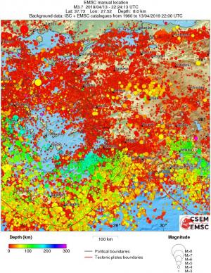 regional depth historical seismicity