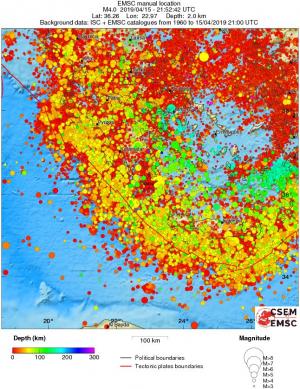 regional depth historical seismicity