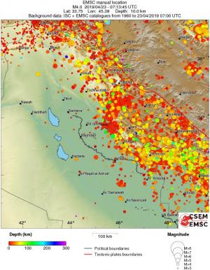 regional depth historical seismicity