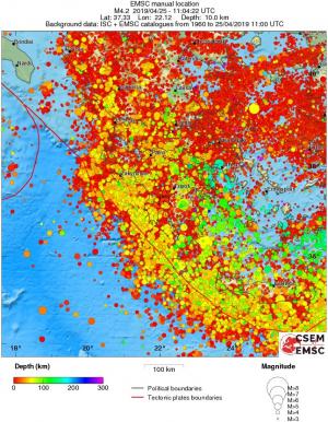 regional depth historical seismicity