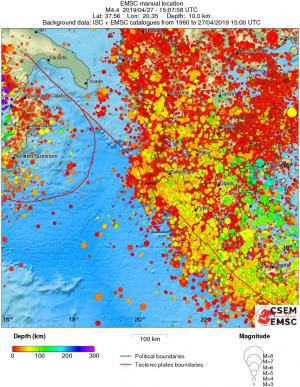 regional depth historical seismicity