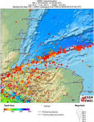 regional depth historical seismicity