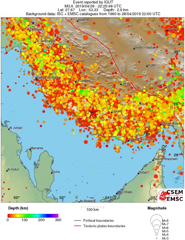 regional depth historical seismicity