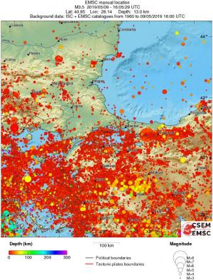 regional depth historical seismicity