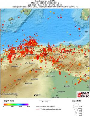 regional depth historical seismicity