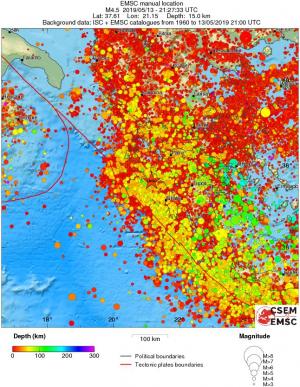 regional depth historical seismicity