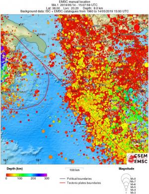 regional depth historical seismicity