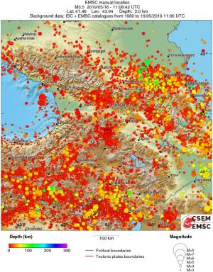 regional depth historical seismicity