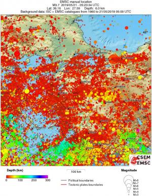 regional depth historical seismicity