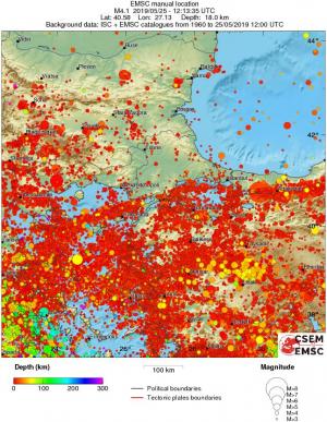 regional depth historical seismicity
