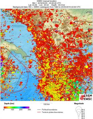 regional depth historical seismicity