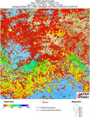 regional depth historical seismicity