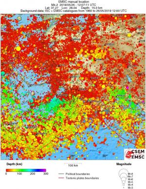 regional depth historical seismicity