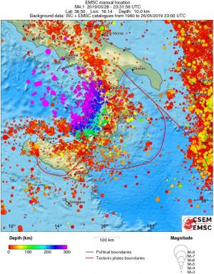 regional depth historical seismicity