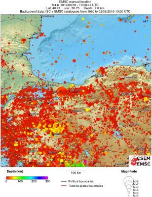 regional depth historical seismicity