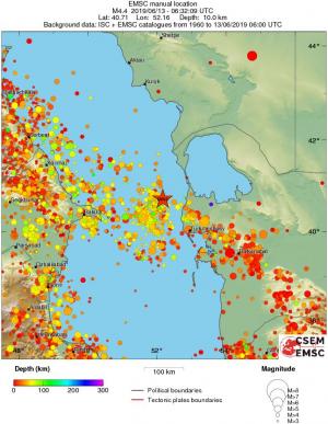 regional depth historical seismicity