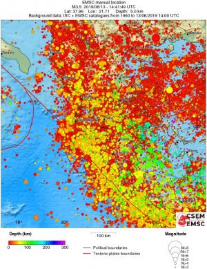 regional depth historical seismicity