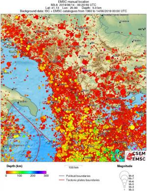 regional depth historical seismicity