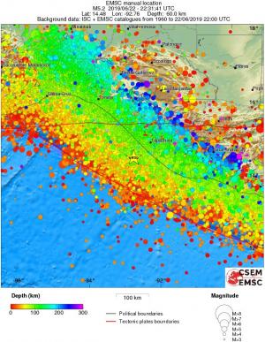 regional depth historical seismicity