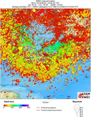 regional depth historical seismicity